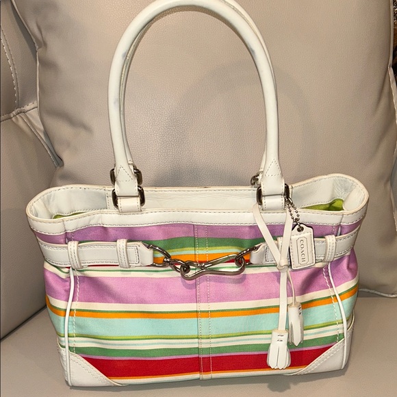 Coach Hampton Striped Canvas Tote - Picture 1 of 12